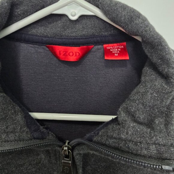 Izod Pullover Sweatshirt Men's Medium Gray Logo Cotton Quarter Zip - Picture 4 of 6